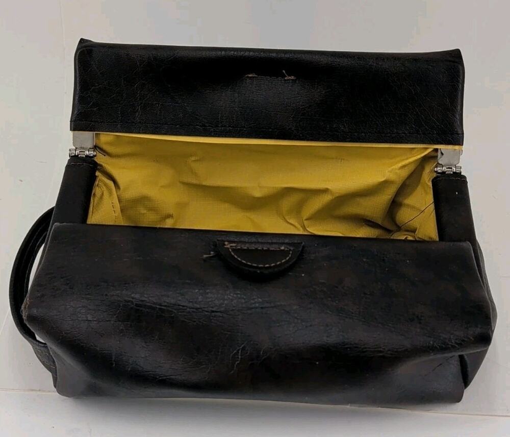 Dante Vintage Brown Faux Leather Travel Toiletry Shaving Case Bag 10x6x3
